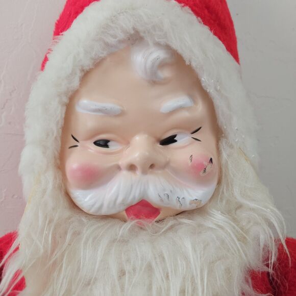 LARGE 41" Store Display Vintage Stuffed Plastic Face Santa Claus Plush - Picture 3 of 9